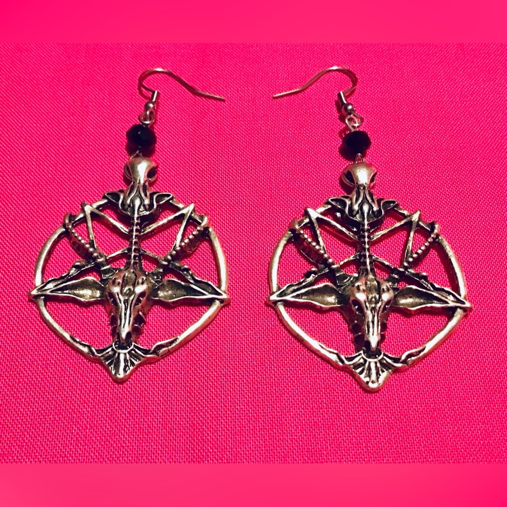 SOLD Baphomet Pentacle Drop Earrings - Picture 2 of 2